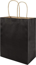 100 Pack Medium 8X4.75X10 Inch Black Kraft Paper Bags with Handles Bulk, Gift Ba