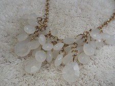 Goldtone Opaque White Acrylic Bead Bib Necklace (C5)