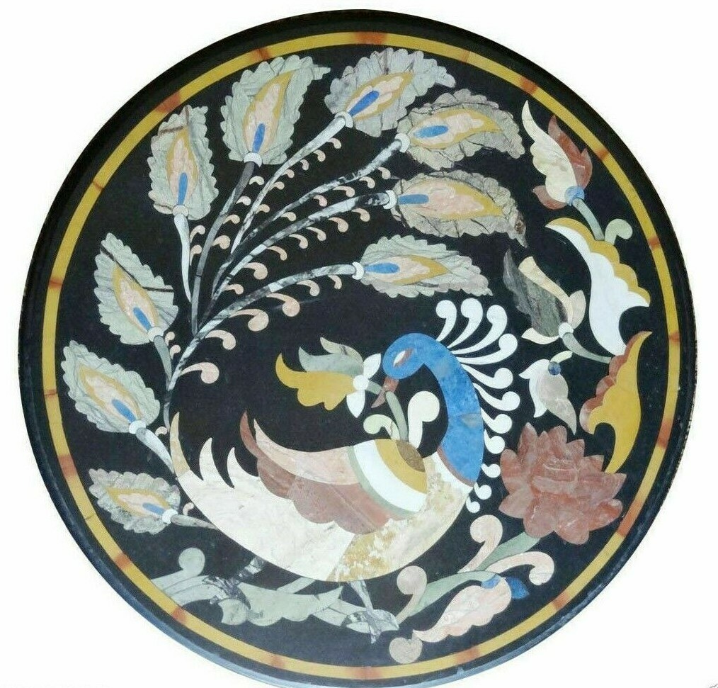 24x24 Marble Table Top with Semi-Precious Stone Marquetry Inlay Decor