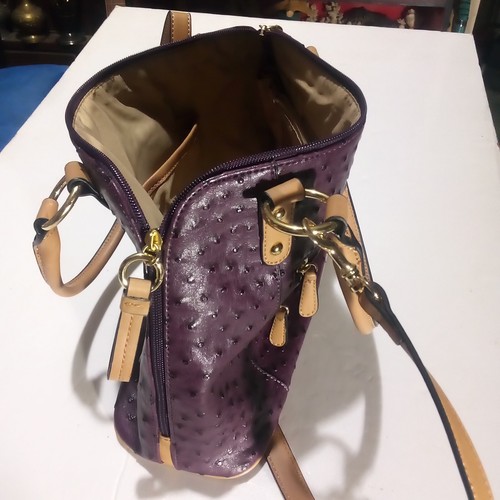 Borsa a tracolla Guani Bernini finto struzzo cupola viola prugna borsa a mano bella! - Foto 9 di 22