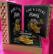 Honey bees Farm Wooden display art sign decor rustic wall garden beekeeping New