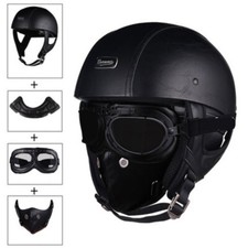 Leather Motorcycle Half Helmet Scooter Helmet Moto Casco With Face Maskgoggles Leather Motorcycle Half Helmet Scooter Helmet Moto Casco With Face Maskgoggles