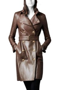 Neuf Femmes Marron Cuir Véritable Souple Peau D'Agneau Trench-Coat Long  Manteau | eBay