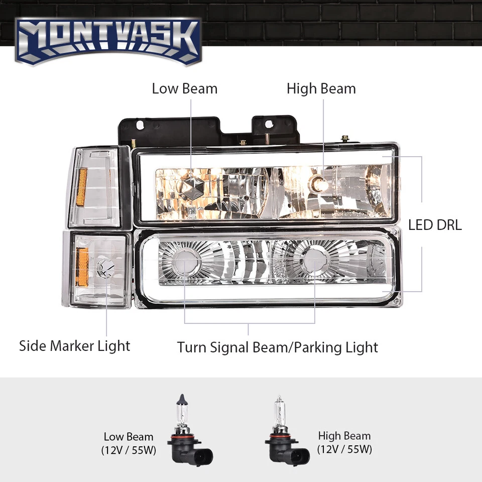Faros cromados lentes transparentes LED DRL aptos para 94-00 Chevy GMC C/K 1500 2500 3500 Foto 3 de 4