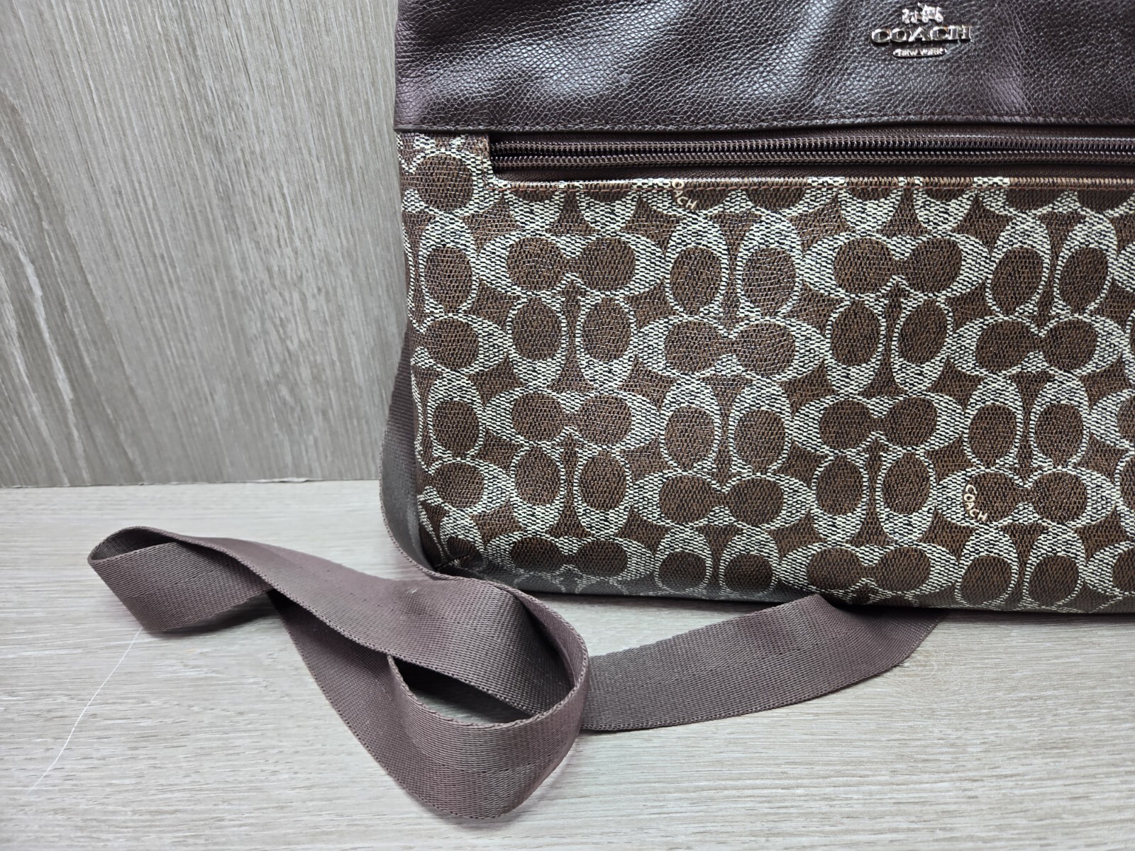 Authentic Coach Brown Monogram Leather Crossbody … - image 3