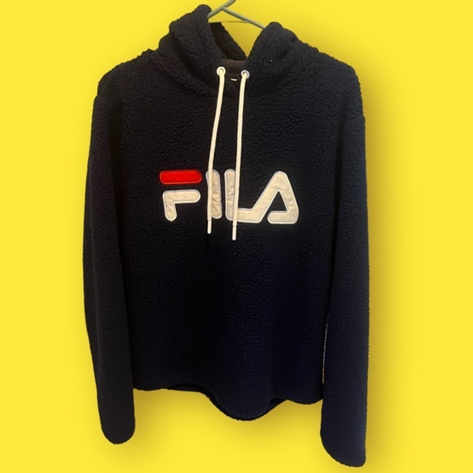 FILA maglione donna vintage anni 90 sherpa felpa con cappuccio blu grande