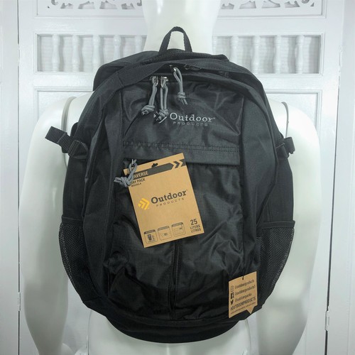 Outdoor Products Backpack 25L Black Blue Adjustable Straps Hiking Camping Travel - Picture 3 of 20