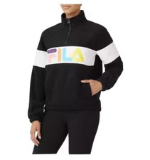 NWT Fila Women's Fleece Quarter Zip Sweatshirt Black Colorful Logo FREESHIP