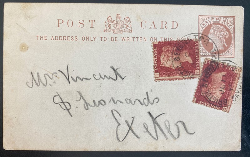 1900s Bristol England Postal Stationery Postcard Uprated Cover To Exter