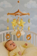 Owl Baby Mobile Felt Nursery Crib Neutral Baby Mobile Ball Handmade Baby Gift
