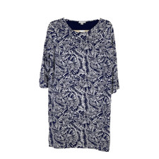 Garnet Hill Womens Shift Dress Size 6 Geometric Silk Long Sleeve Lined Blue Work