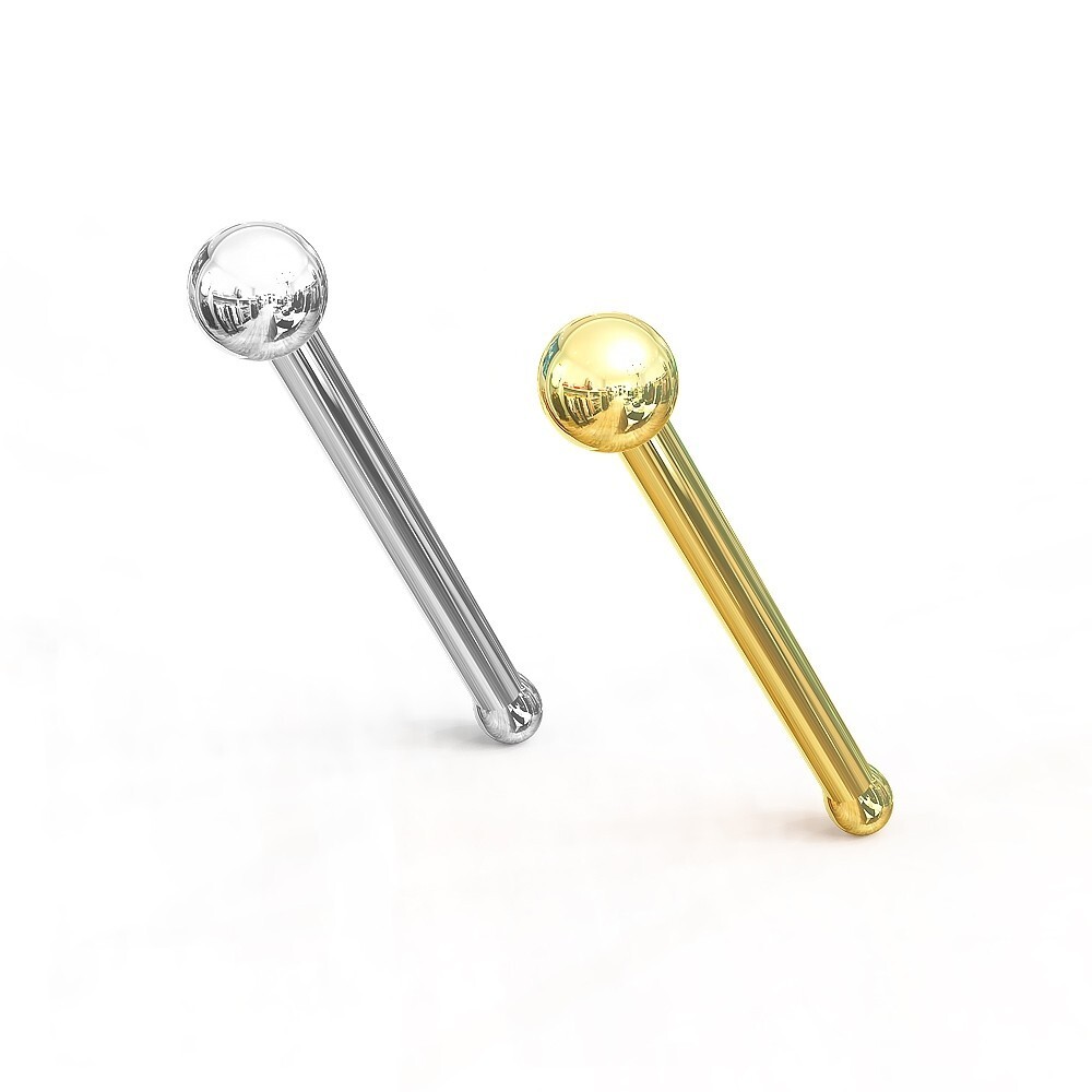 14K Solid Yellow Gold Ball Nose Stud Ring Bone 22g 13mm Round Body