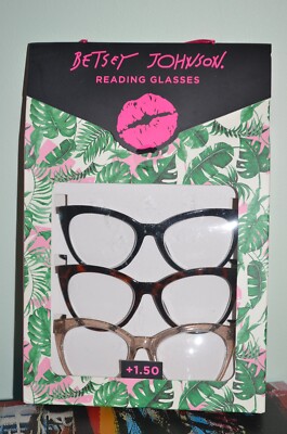 BETSEY JOHNSON 3 PACK PREMIUM READING GLASSES GLITTER READERS +1.50 CAT EYE NEW
