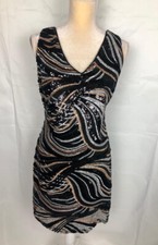 SLNY Lace Sequined Formal Evening Party Dress Black Gold Silver Sz 6 Gr8 Cond.