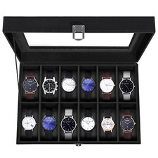 12 Slots Watch Box Organizer PU Leather Watch Case Jewelry Storage Display Case