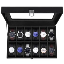 12 Slots Watch Box Organizer PU Leather Watch Case Jewelry Storage Display Case