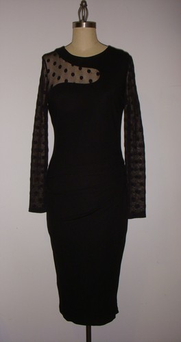 Allen Schwartz Black Draped Midi Cocktail Dress M New - Picture 4 of 12