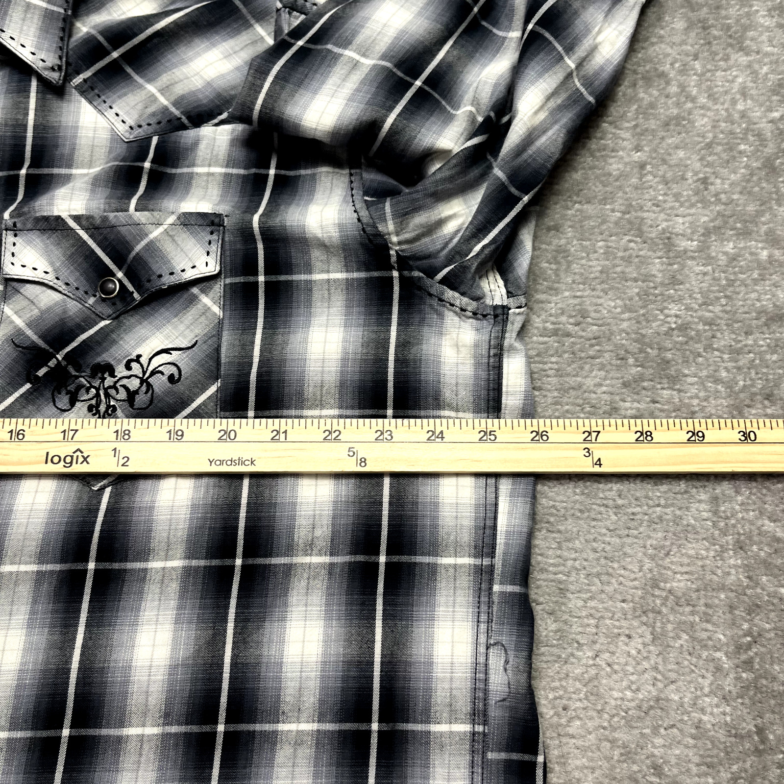 Panhandle Slim Shirt Mens XL Black Plaid Pearl Sn… - image 8