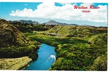 Boat On The WAILUA RIVER Kauai Bird's Eye Aerial View Hawaii HI Postcard