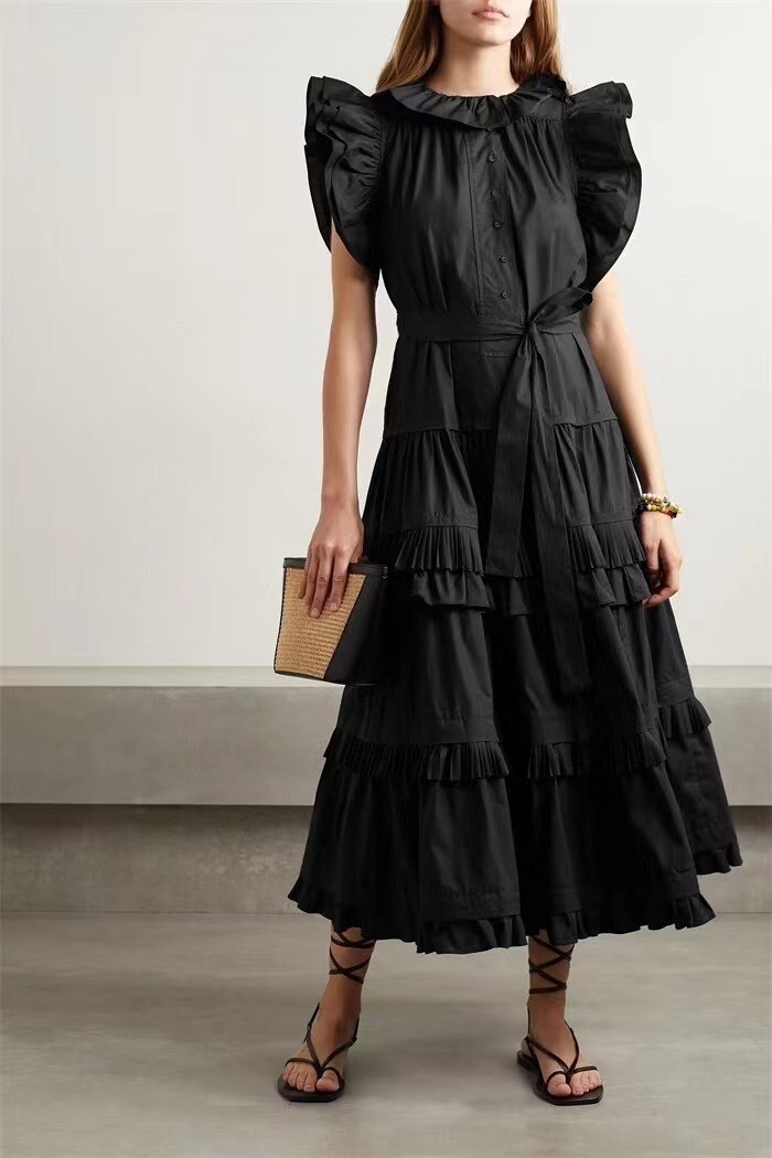 Women Elsie Floral Printed Tie Front Midi Dress Ulla Johnson Black | eBay
