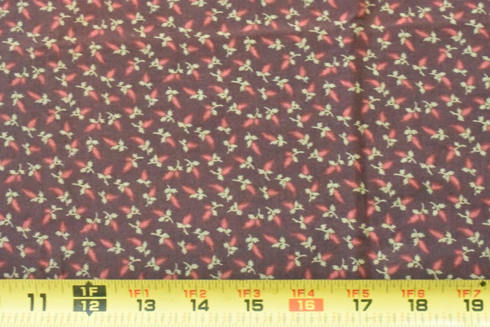 35" Long, Orange & Green Floral on Brown Quilt Cotton, Thimbleberries, P9343 - Image 2 of 4
