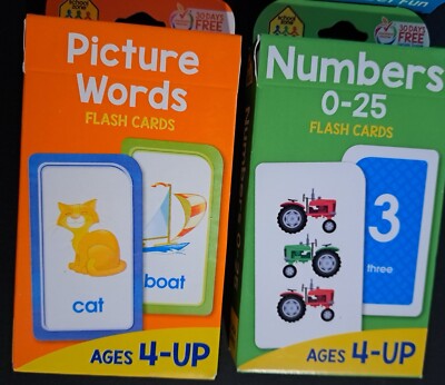 4 pack ] School Zone Fun Flash Cards Set Alphabet Numbers Picture