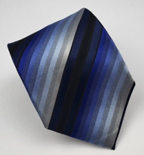 Kenneth Cole Reaction Silk Tie Blue Gray Black Stripes Men Necktie 59 x 3.3/8
