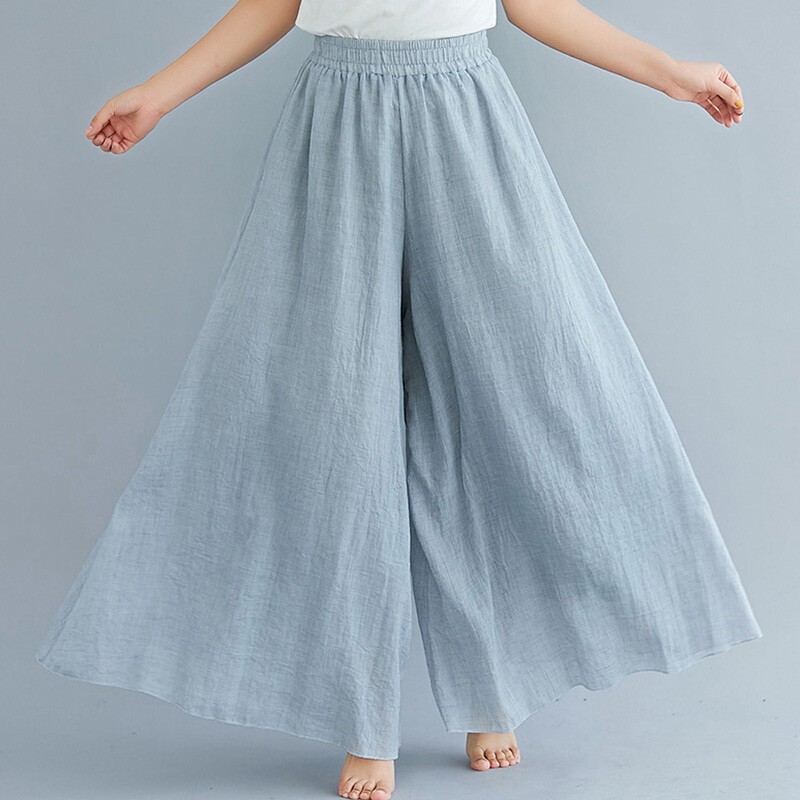 Pantalones amplios de algodón y lino para mujer con falda plisada pantalones irregulares