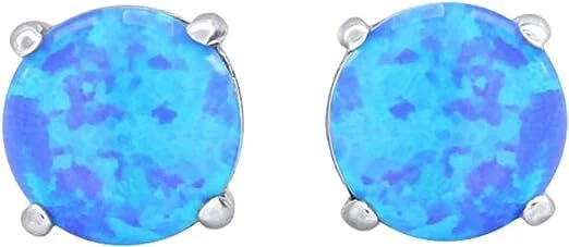 Solitaire Stud Earrings 925 Sterling Silver 7mm Simulated Opal Round Cut - Image 2 of 4