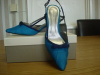 Jacques Vert Bow Trim Shoes -turquoise/navy Size 4 -new Jacques Vert Bow Trim Shoes -turquoise/navy Size 4 -new