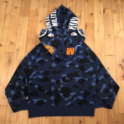BAPE camo Double Tiger Shark full zip hoodie Blue A Bathing Ape