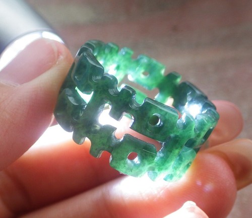 Video Certified Green A Jadeite Jade ** XI** Round Circle Ring NO. 10 115842 VS - Picture 6 of 10