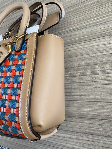 NWT Coach Compact Troupe Tote 16 With Weaving Blue Lake Multi 618 Crossbody $550 - Picture 7 of 16