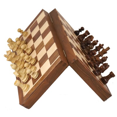 14'' magnetisches Schachbrett aus goldenem Palisander und Ahorn für unterwegs