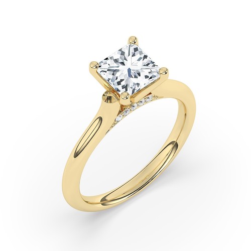 IGI, 2 CT ,Solitaire Lab-Grown Princess Diamond Engagement Ring, 18K Yellow Gold - Picture 10 of 24