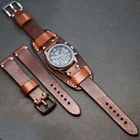 Leather watch strap Cuff Band Buffalo Bund Pad 18 20 22 24 26 mm brown band
