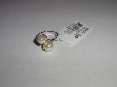 VIVI GENUINE CRYSTAL FAUX PEARL SILVERTONE RING IN SIZE 7 #82677 MRP $26 NEW NWT