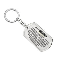 To My Grandson Keychain Inspirational Remember Whose Large, Silver 