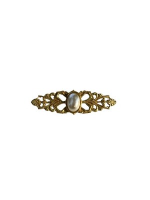 Gold Pin with Faux Oval Pearl Brooch Vintage 1980 s Miriam Haskell