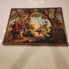 Vintage Royal Paris Needlepoint Tapestry Canvas Framed Art Couple Swinging 30x23