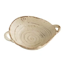 Free-Form Edge Ceramic Bowl with Handles, Size Small, Retro Distressed Style 