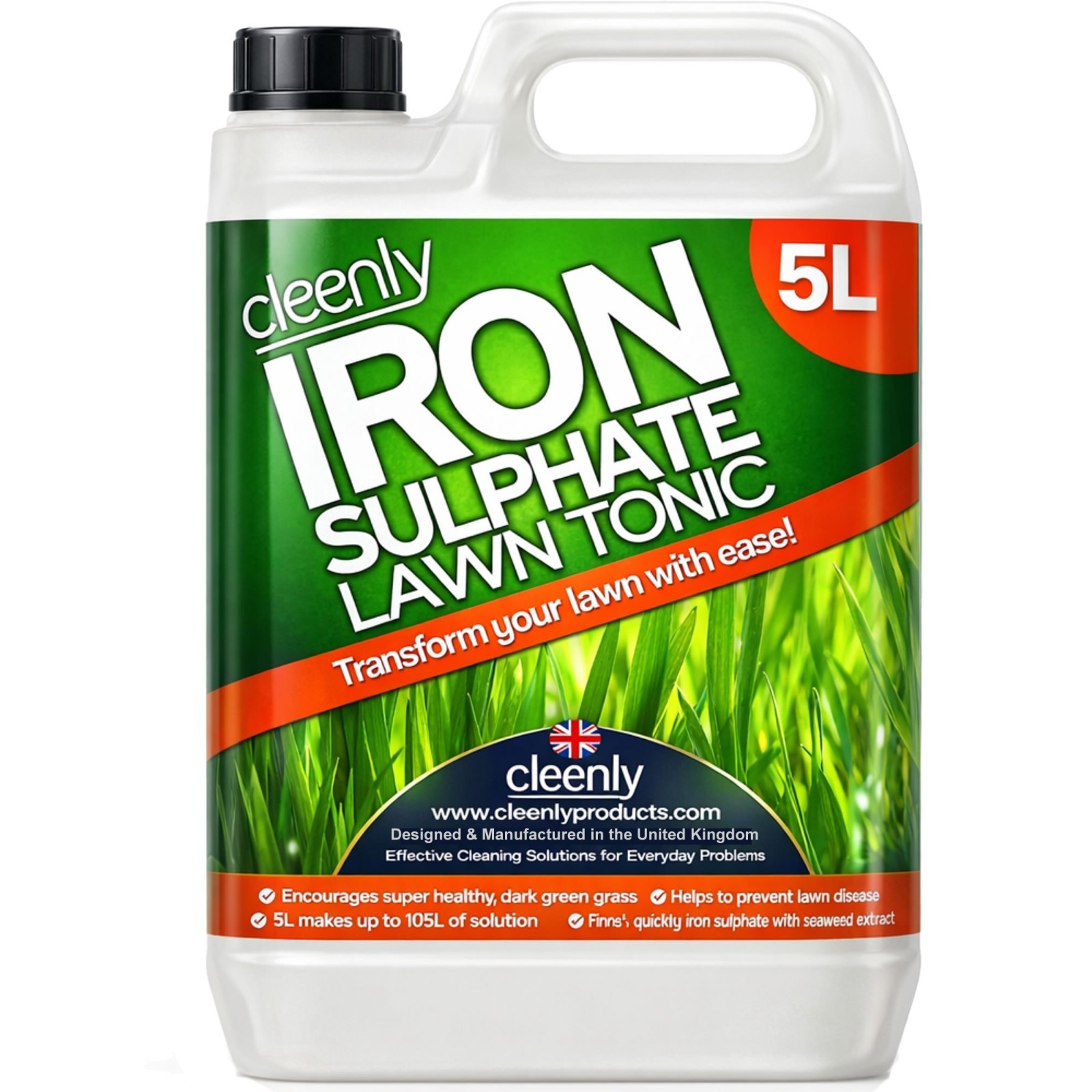 Cleenly Iron Sulphate Lawn Tonic Feed Liquid Ferrous Miracle Green Grass Turf 5L