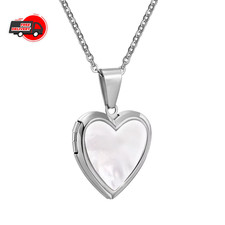 Stainless Steel Heart Locket Necklace for Women with Shell Photo Frame Pendant