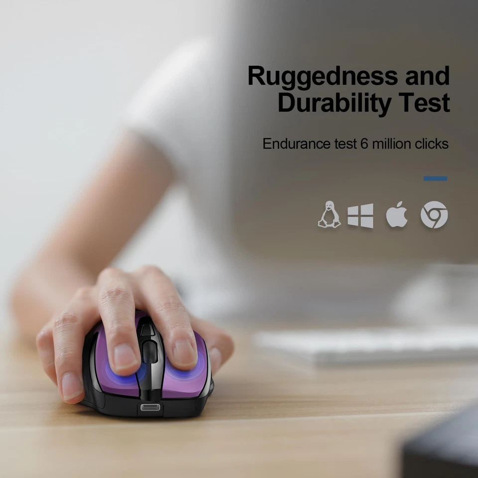 Silent Click Wireless Mouse Ergonomic Compact 2.4G USB Receiver 6 DPI Settings - Image 2 of 4