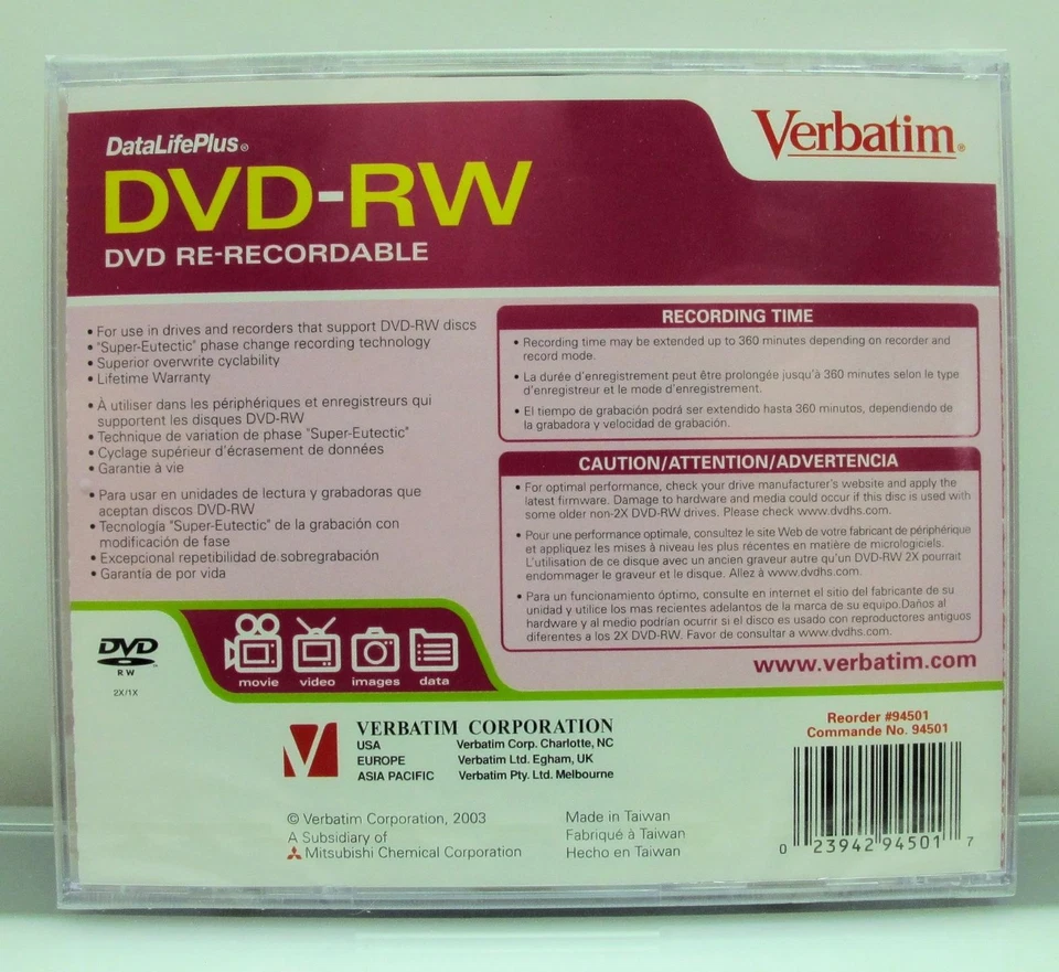 Verbatim DataLifePlus 10-Pack DVD-RW 4.7 GB Rewritable Discs (Factory Sealed) - Image 3 of 3
