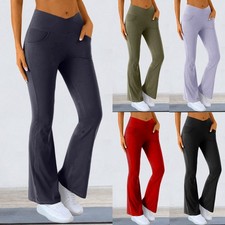 Women Yoga Gym Sports Flared Pants High Waist Stretchy Joggers Casual Trousers