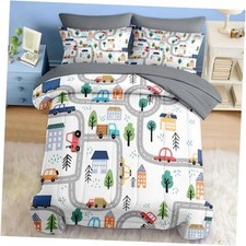Comforter Set Size, City Map 7 Pcs Bedding for Kids and Full Colorful Car