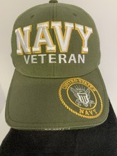 U.S. Navy Veteran, Emblem shadow on bill, Green hat. US Warriors Brand