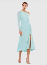 Ieena for Mac Duggal 264851 Foldover Long Sleeve Jeweled Midi Dress Size 4