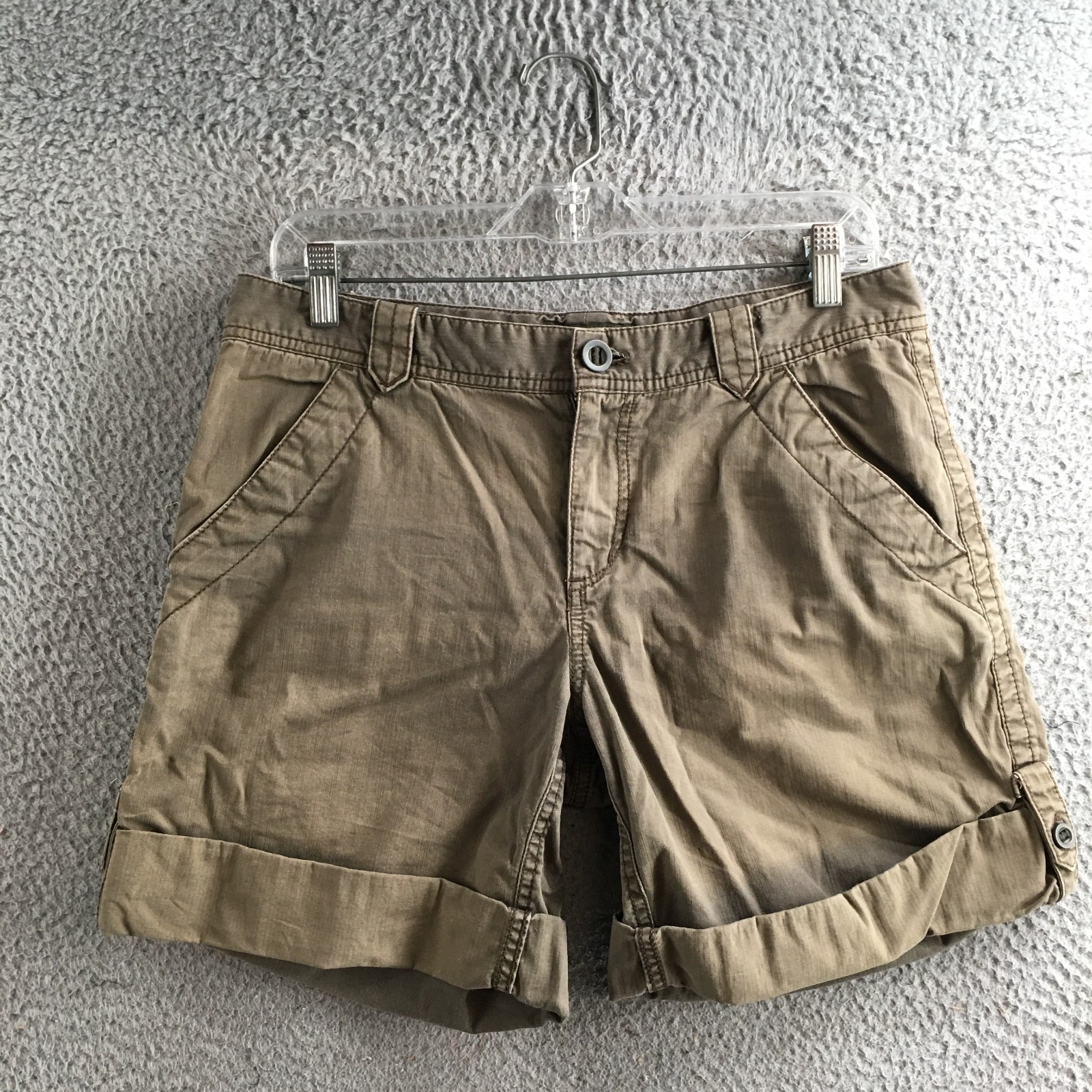 Eddie Bauer Cut Off Short Womens 8 Green Cotton Denim Zip Fl